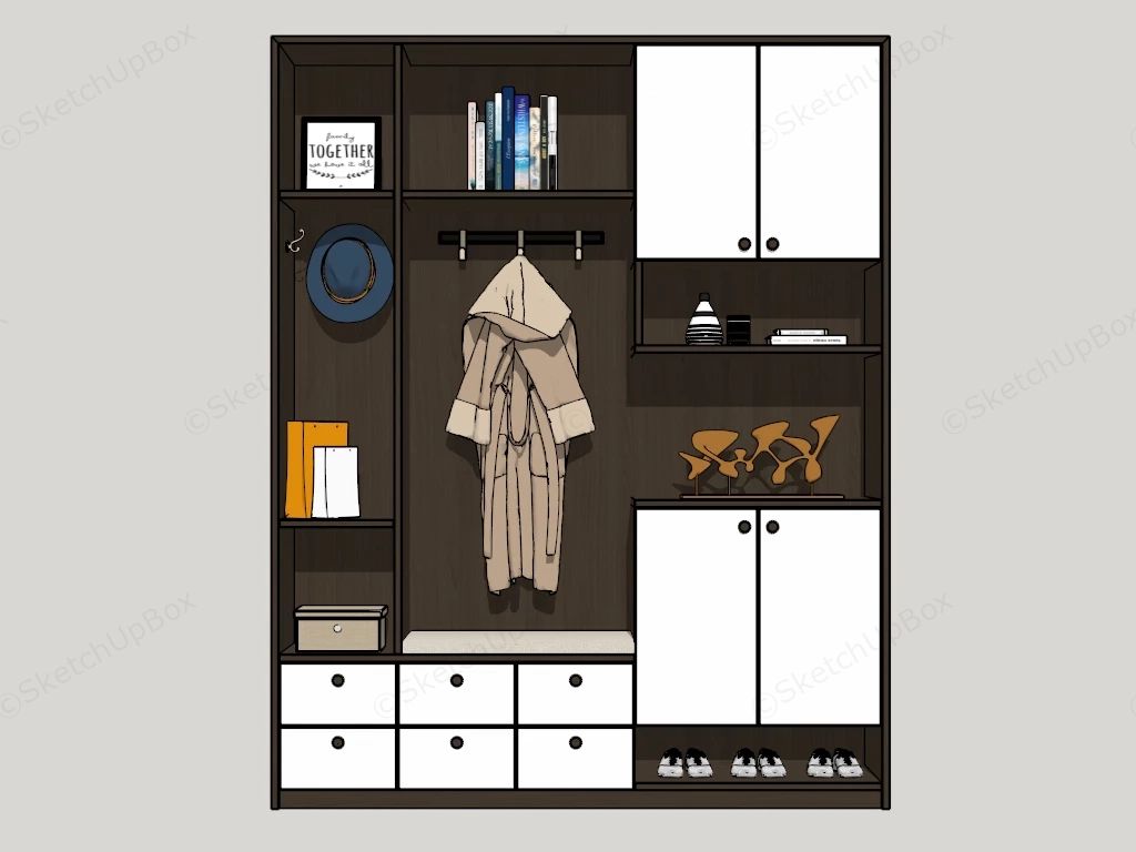 Entryway Hall Tree With Storage sketchup model preview - SketchupBox