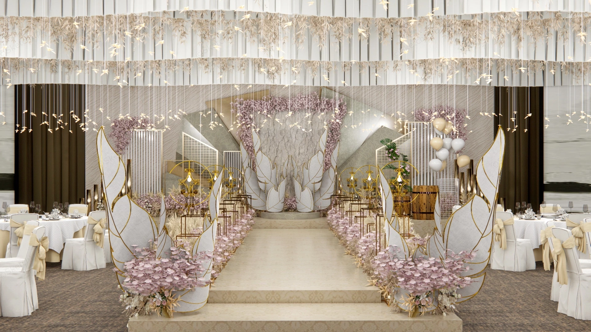 White And Gold Wedding Venue sketchup model preview - SketchupBox