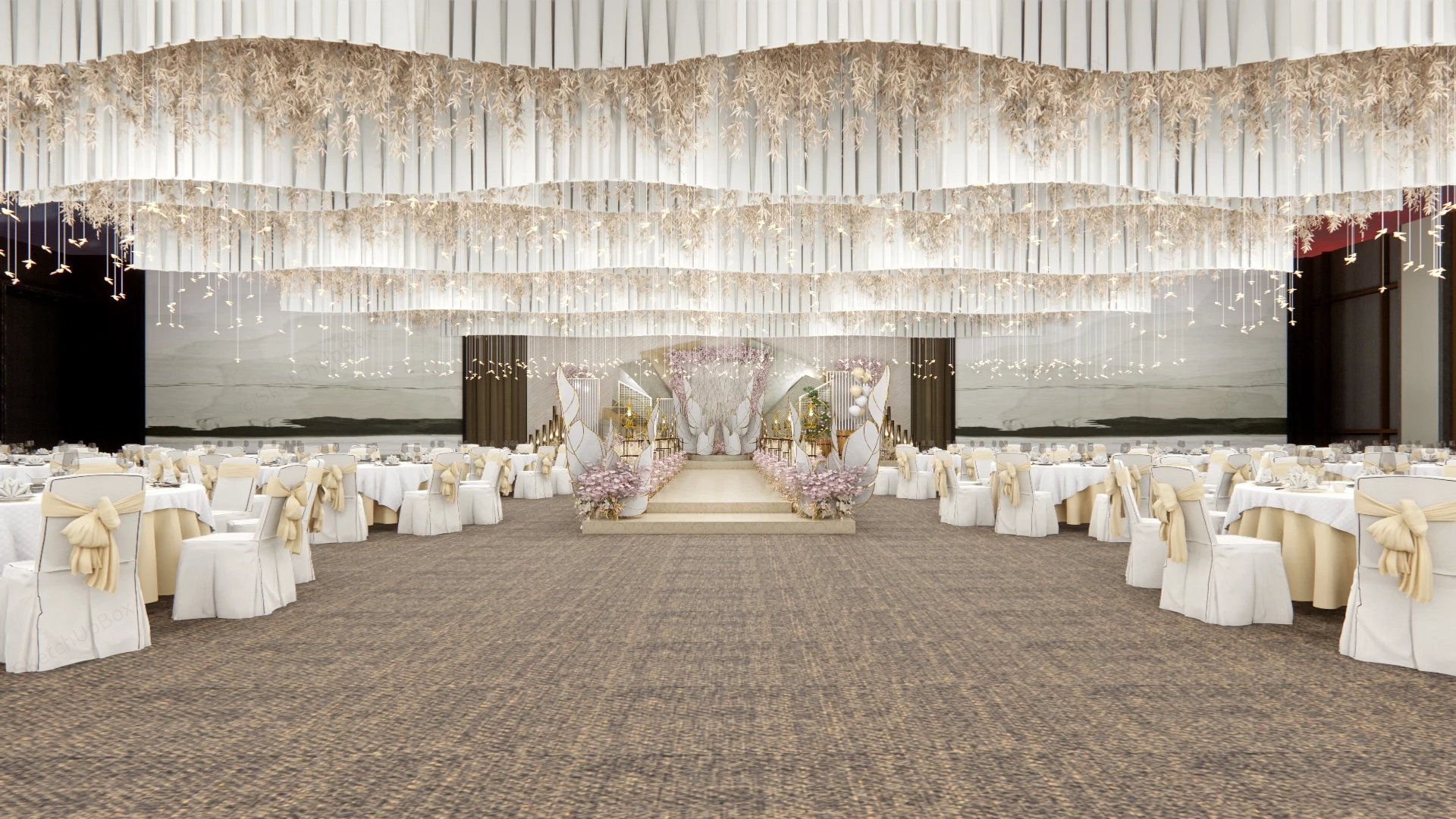 White And Gold Wedding Venue sketchup model preview - SketchupBox