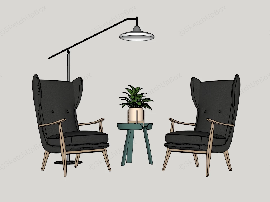 High Wingback Chairs Set sketchup model preview - SketchupBox