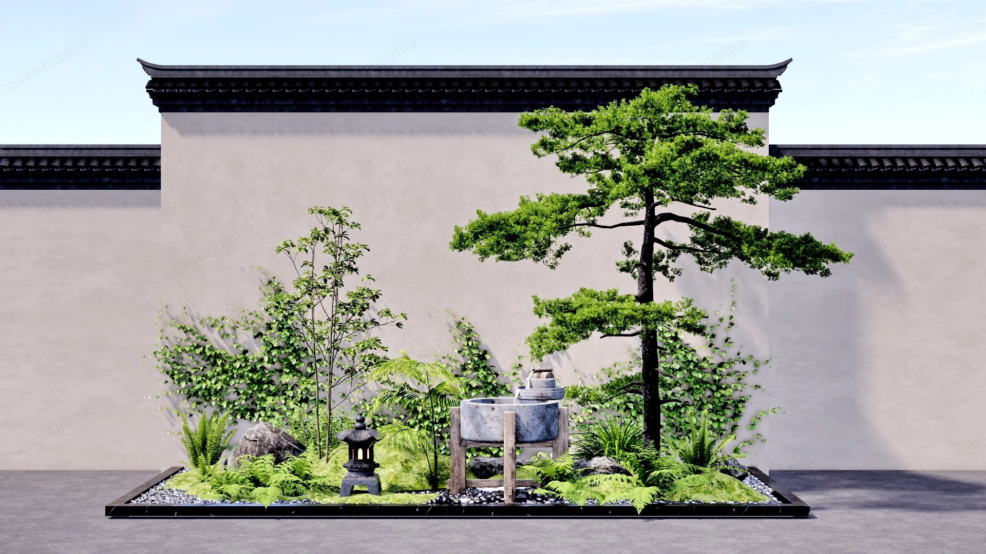Chinese Style Garden Landscape sketchup model preview - SketchupBox