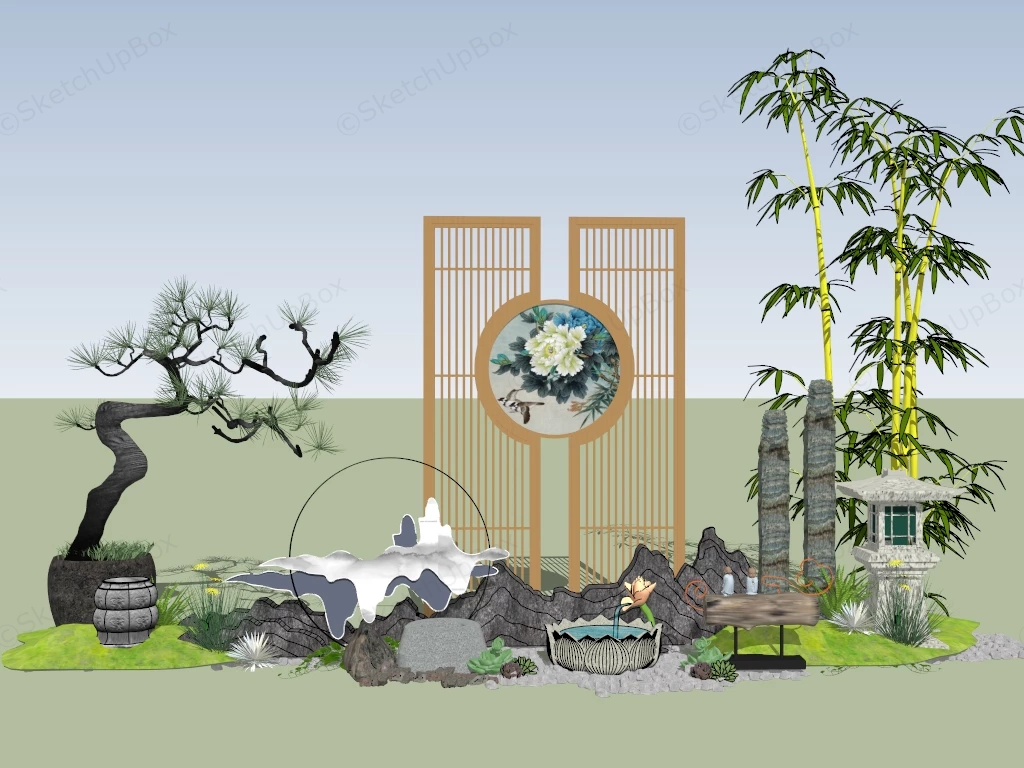 Zen Garden Patio Landscaping Design sketchup model preview - SketchupBox