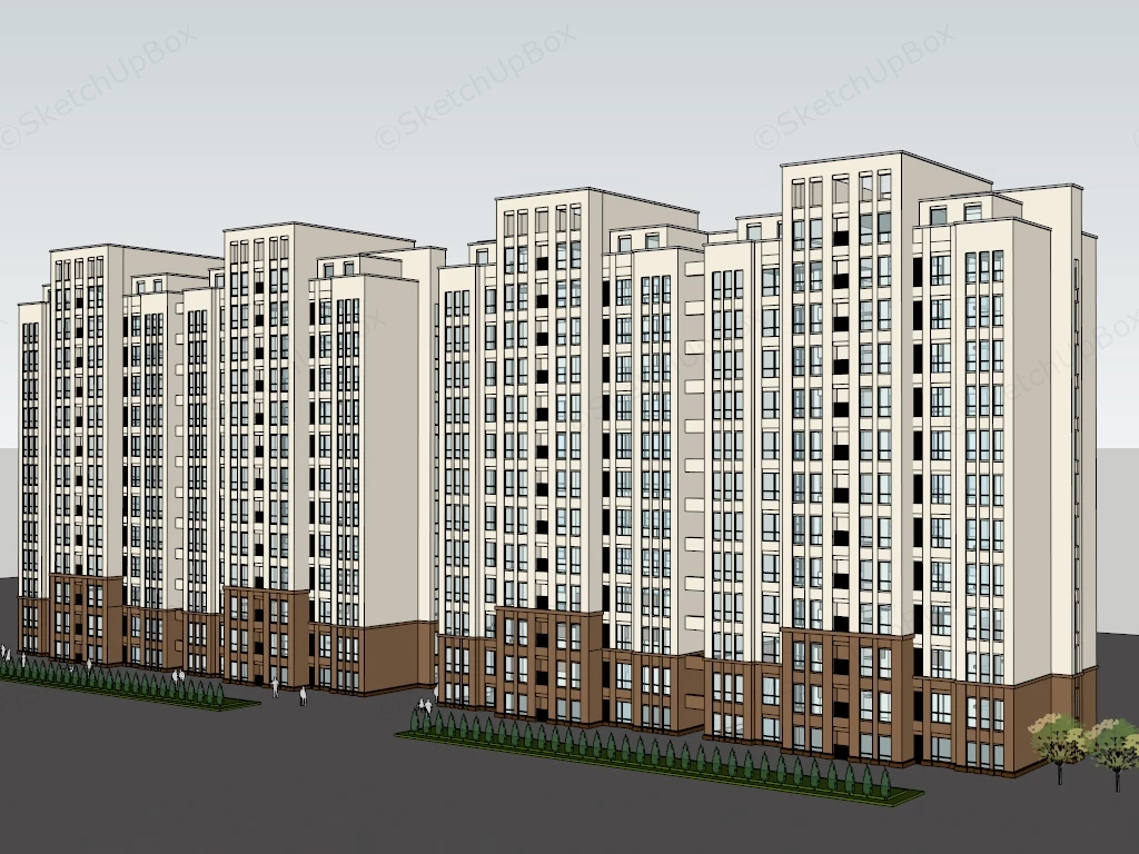 High Rise Modern Apartment Buildings sketchup model preview - SketchupBox