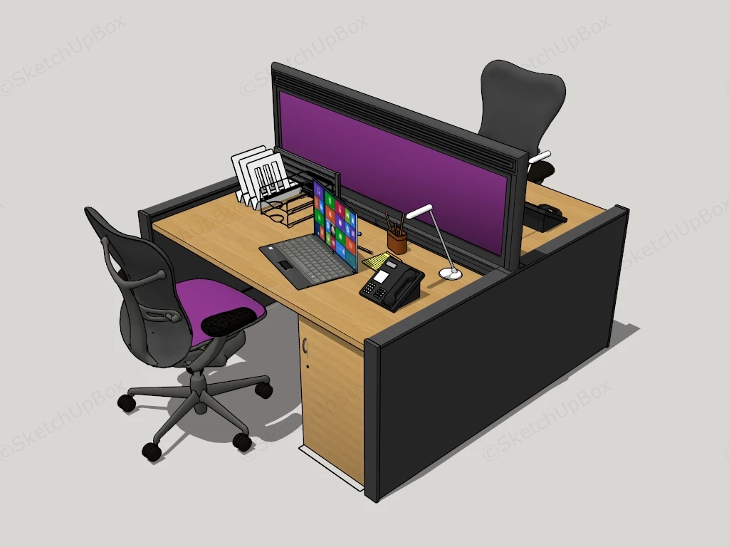 2 Person Workstation sketchup model preview - SketchupBox