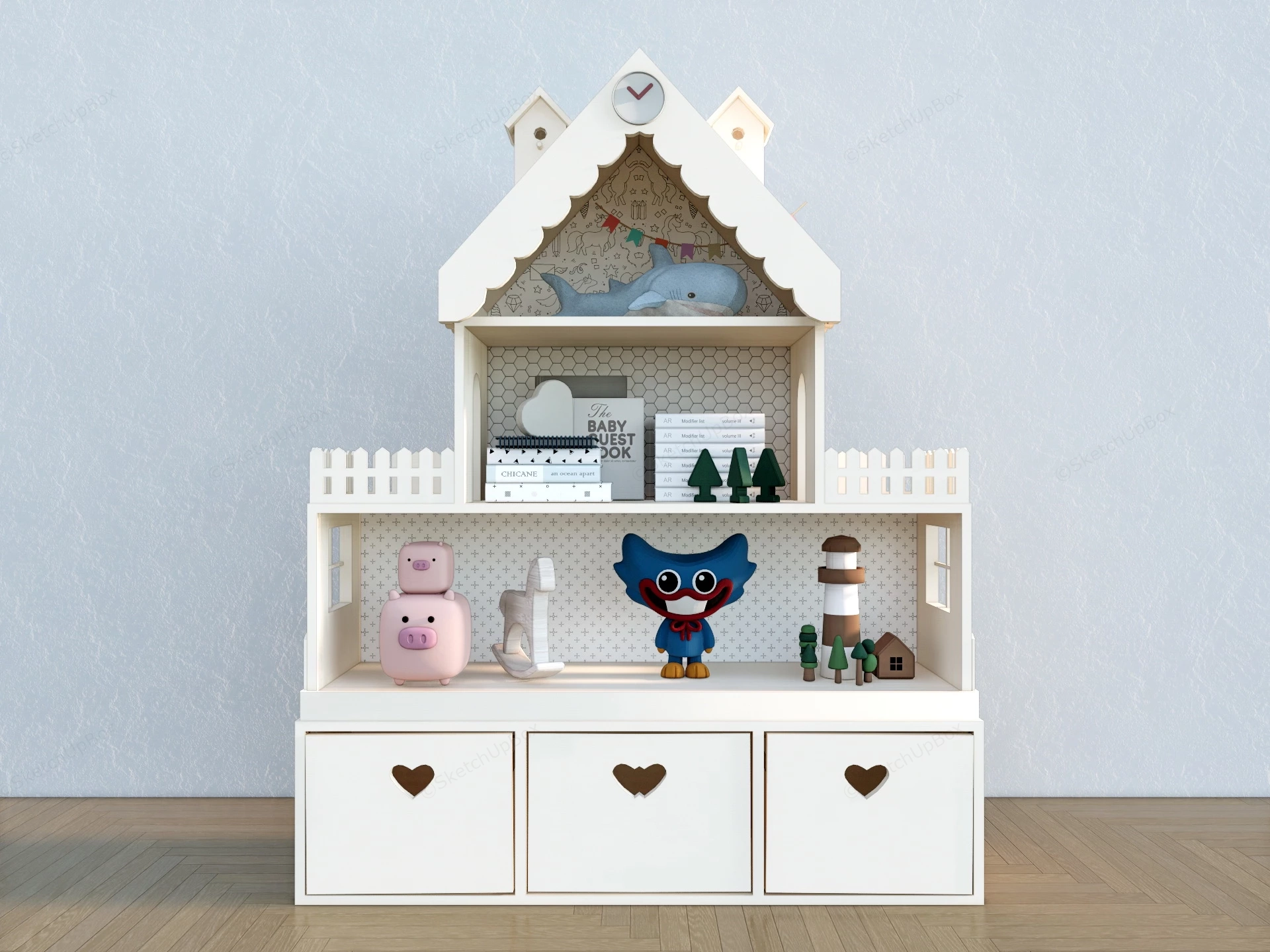 White House Shaped Toy Storage sketchup model preview - SketchupBox