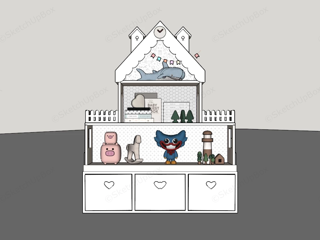 White House Shaped Toy Storage sketchup model preview - SketchupBox
