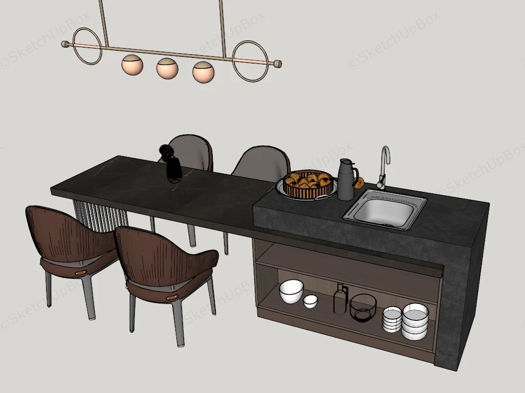 Modern  Kitchen Island Dining Table Combo sketchup model preview - SketchupBox