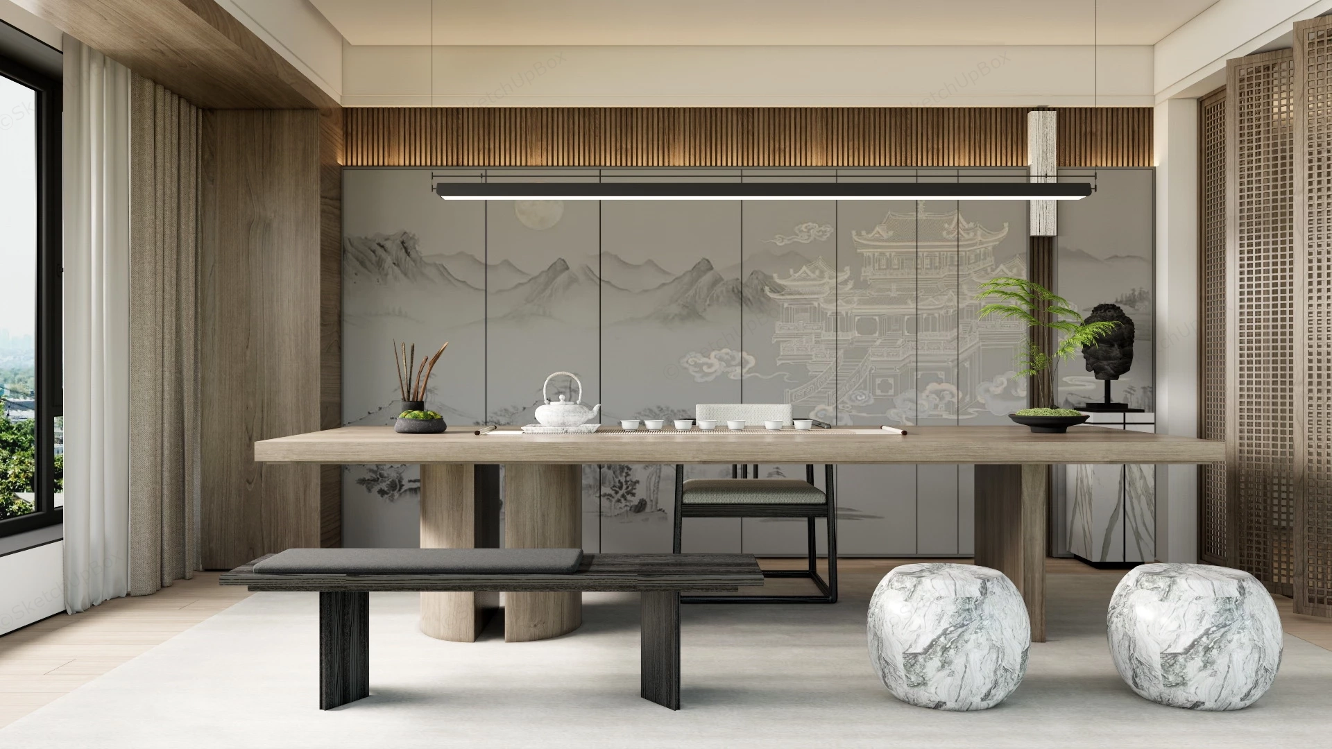 Chinese Style Tea Room Design sketchup model preview - SketchupBox