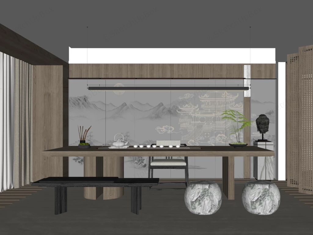 Chinese Style Tea Room Design sketchup model preview - SketchupBox