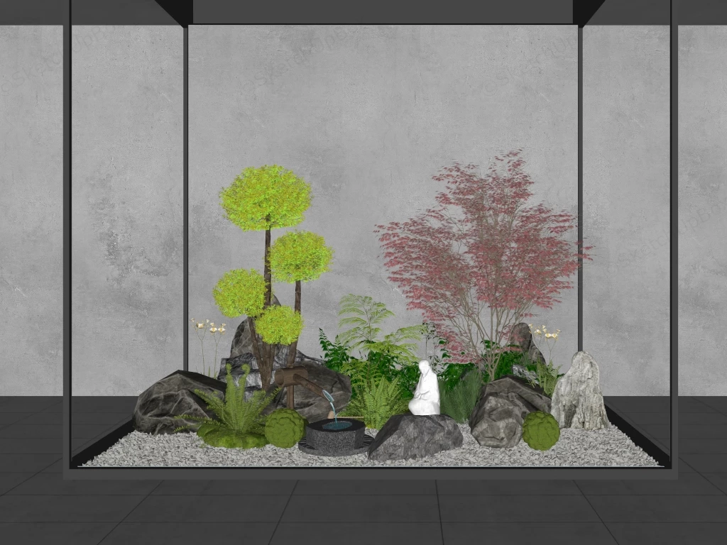 Japanese Indoor Garden sketchup model preview - SketchupBox