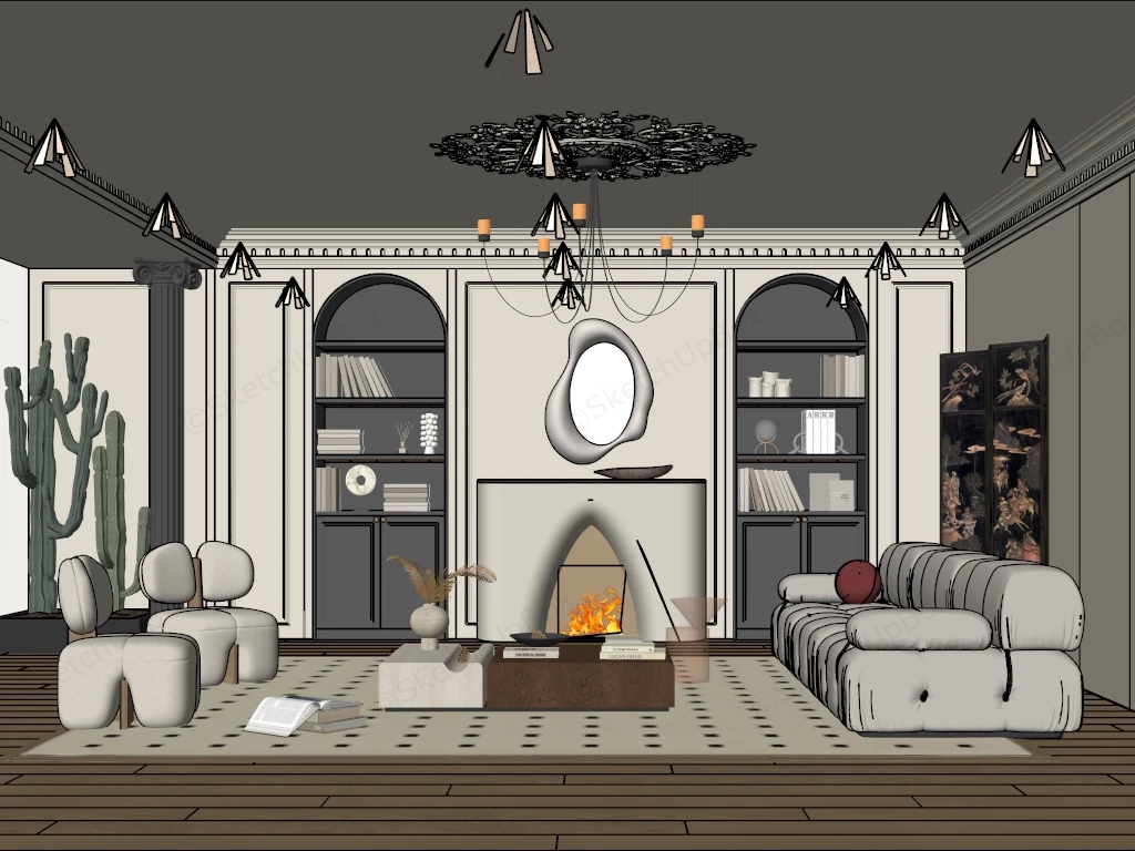 Roman Style Living Room sketchup model preview - SketchupBox