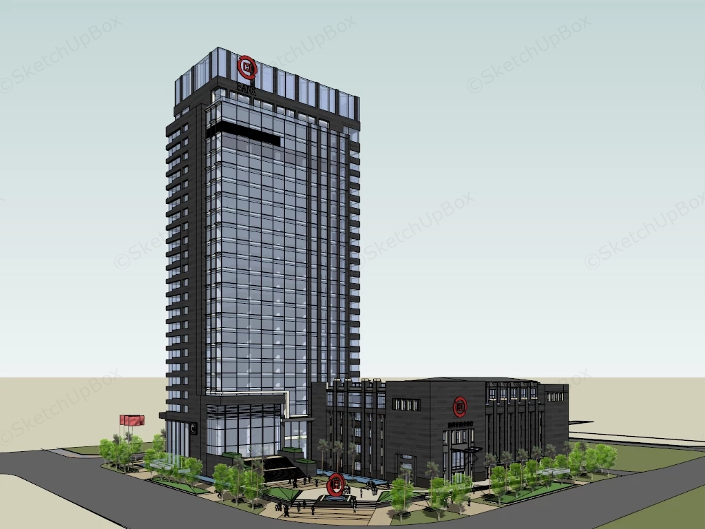 Modern Bank Building Exterior sketchup model preview - SketchupBox
