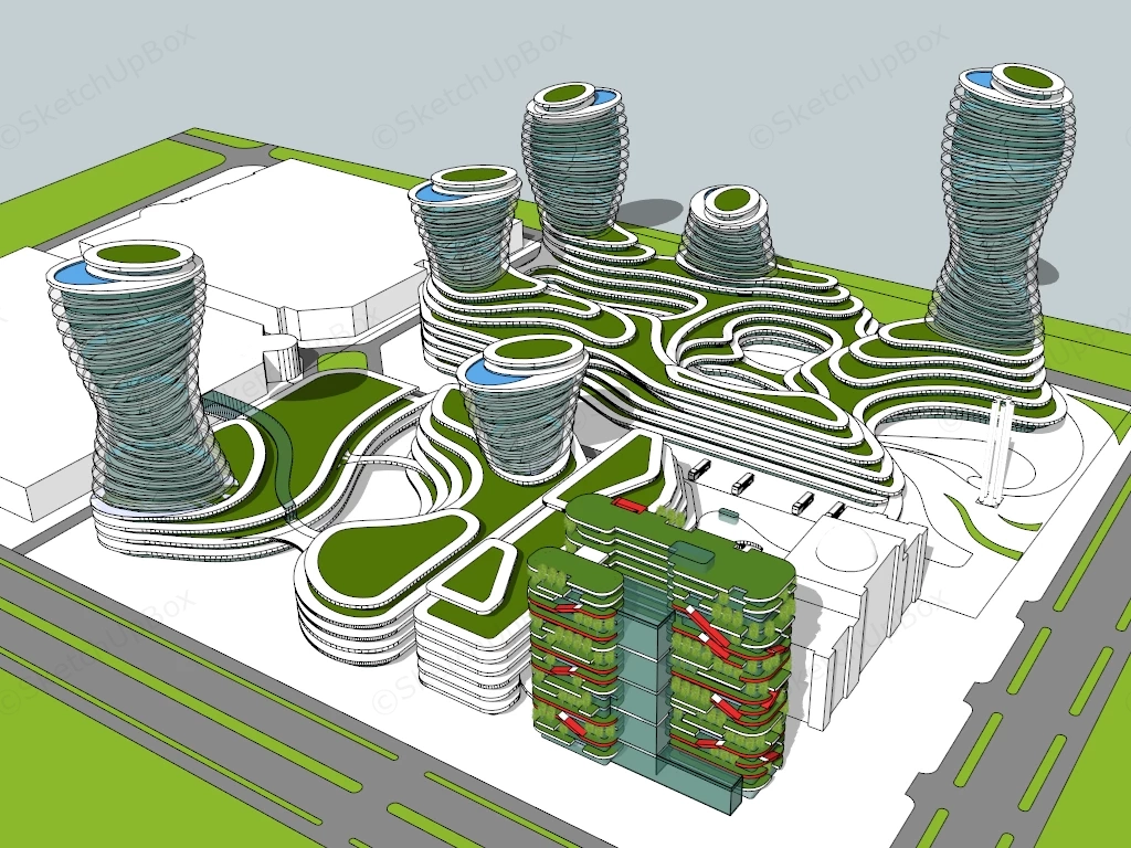 Futuristic Commercial Buildings sketchup model preview - SketchupBox