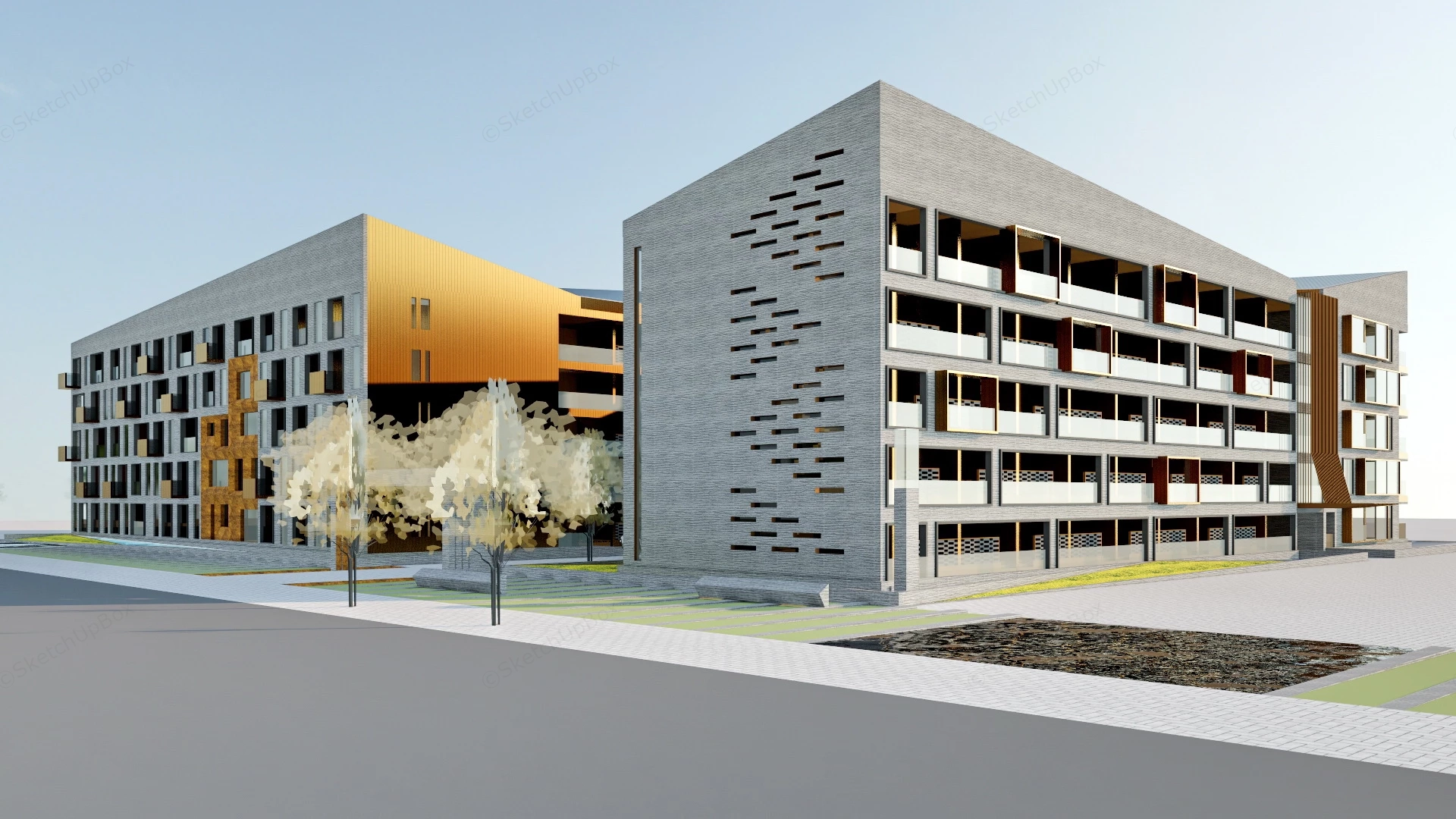 Urban Apartment Building Facade sketchup model preview - SketchupBox