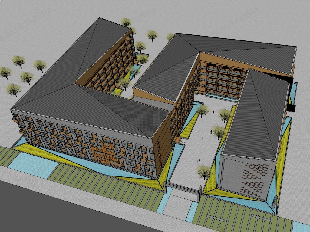 Urban Apartment Building Facade sketchup model preview - SketchupBox