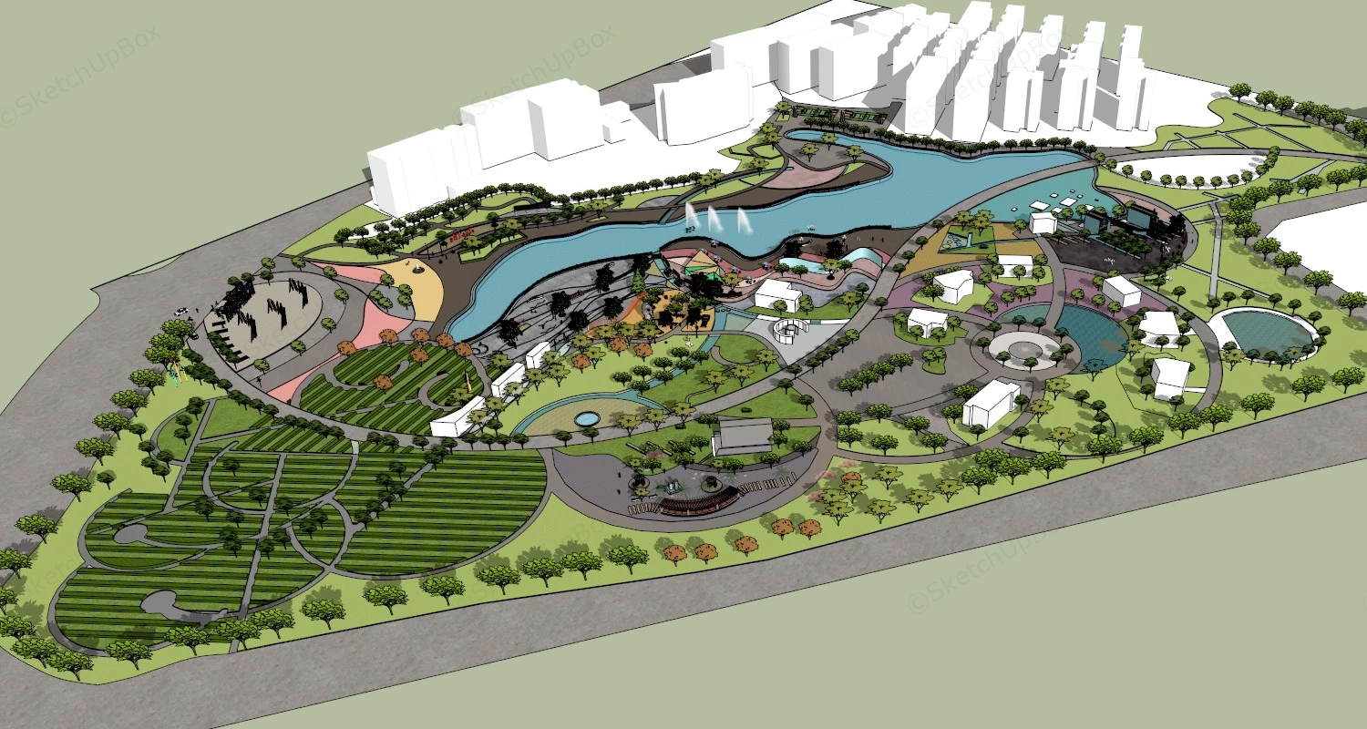 Urban City Park Design sketchup model preview - SketchupBox