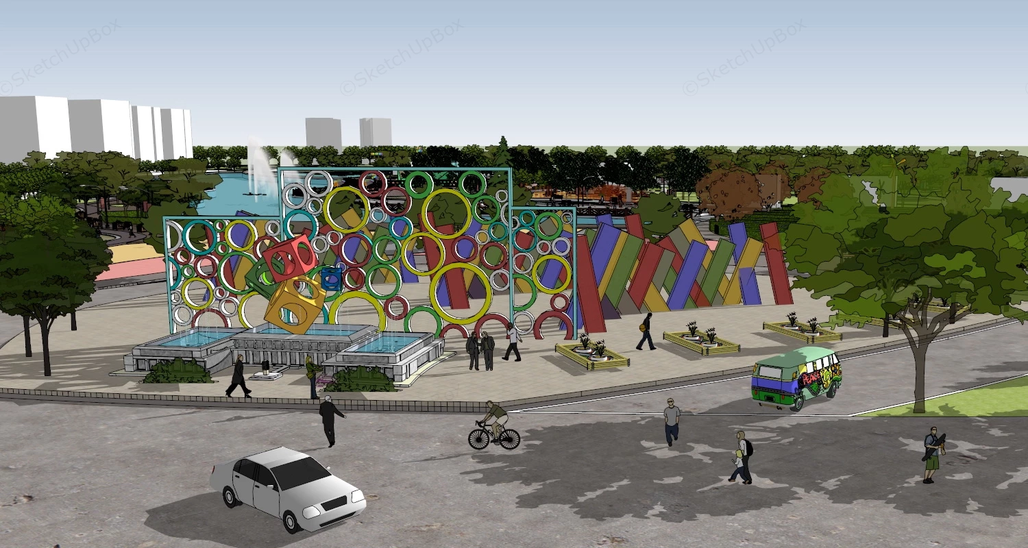 Urban City Park Design sketchup model preview - SketchupBox