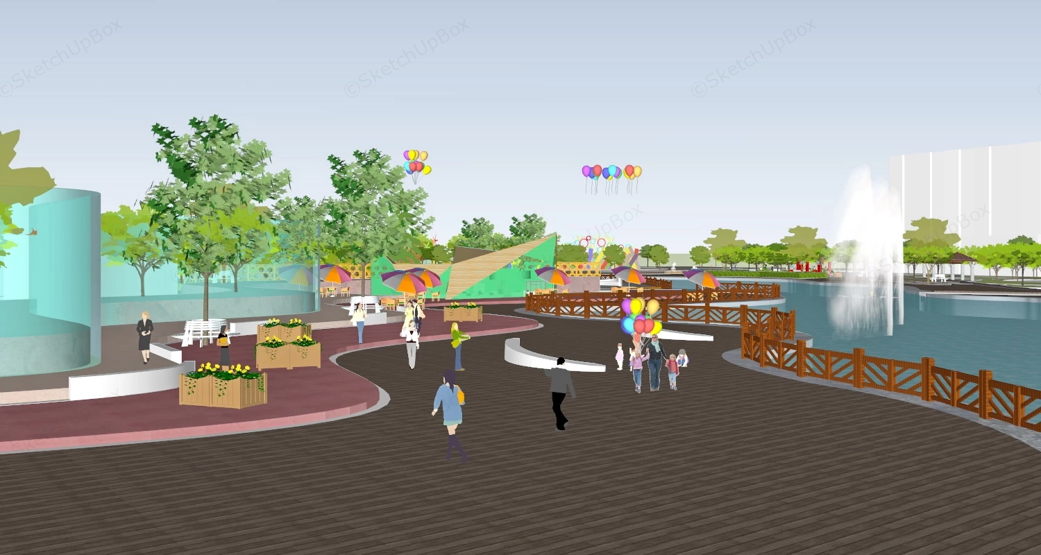 Urban City Park Design sketchup model preview - SketchupBox
