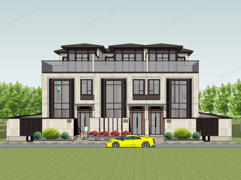 Modern Multi Family House sketchup model preview - SketchupBox