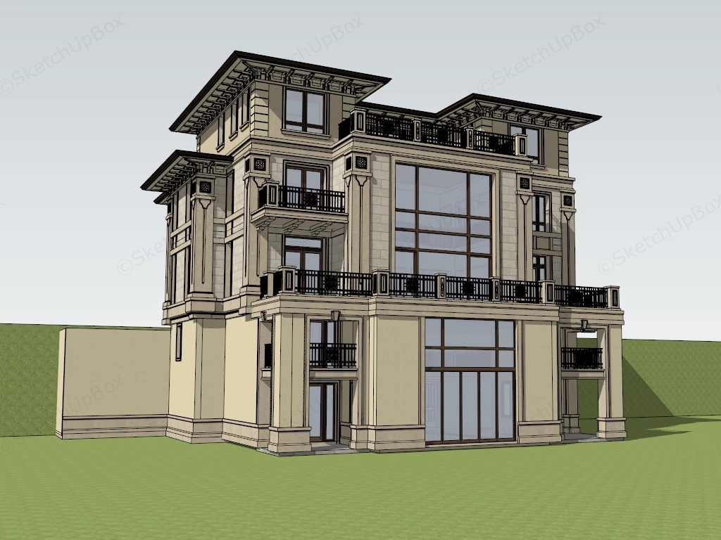 Modern Slope House sketchup model preview - SketchupBox