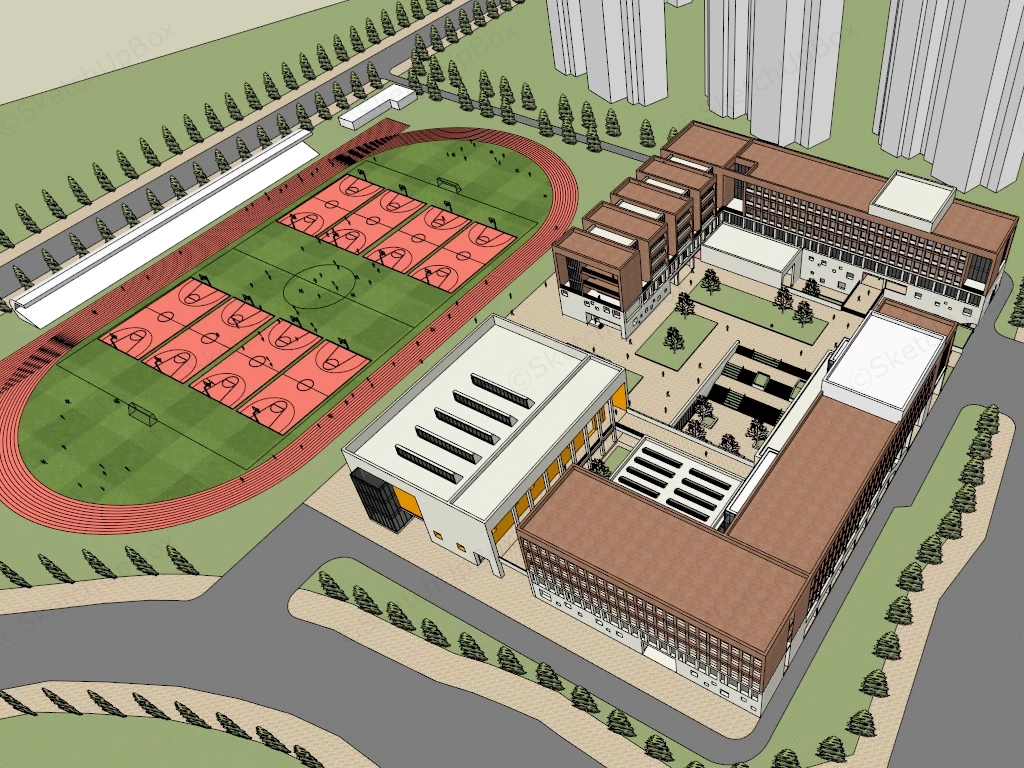 Middle School Building Design sketchup model preview - SketchupBox