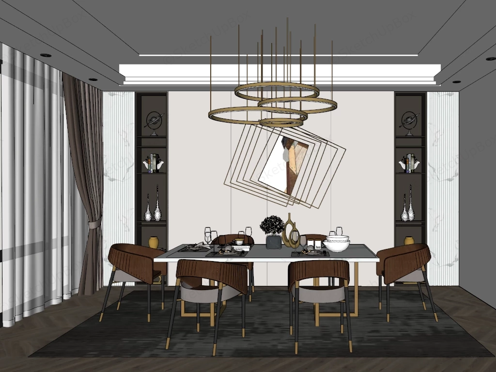 Modern Contemporary Dining Room sketchup model preview - SketchupBox