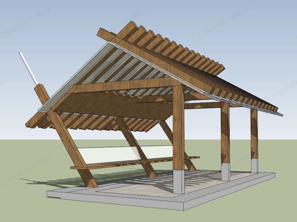 Outdoor Wood Pavilion Structure sketchup model preview - SketchupBox