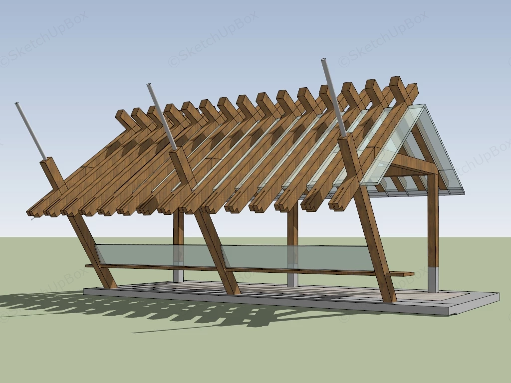 Outdoor Wood Pavilion Structure sketchup model preview - SketchupBox