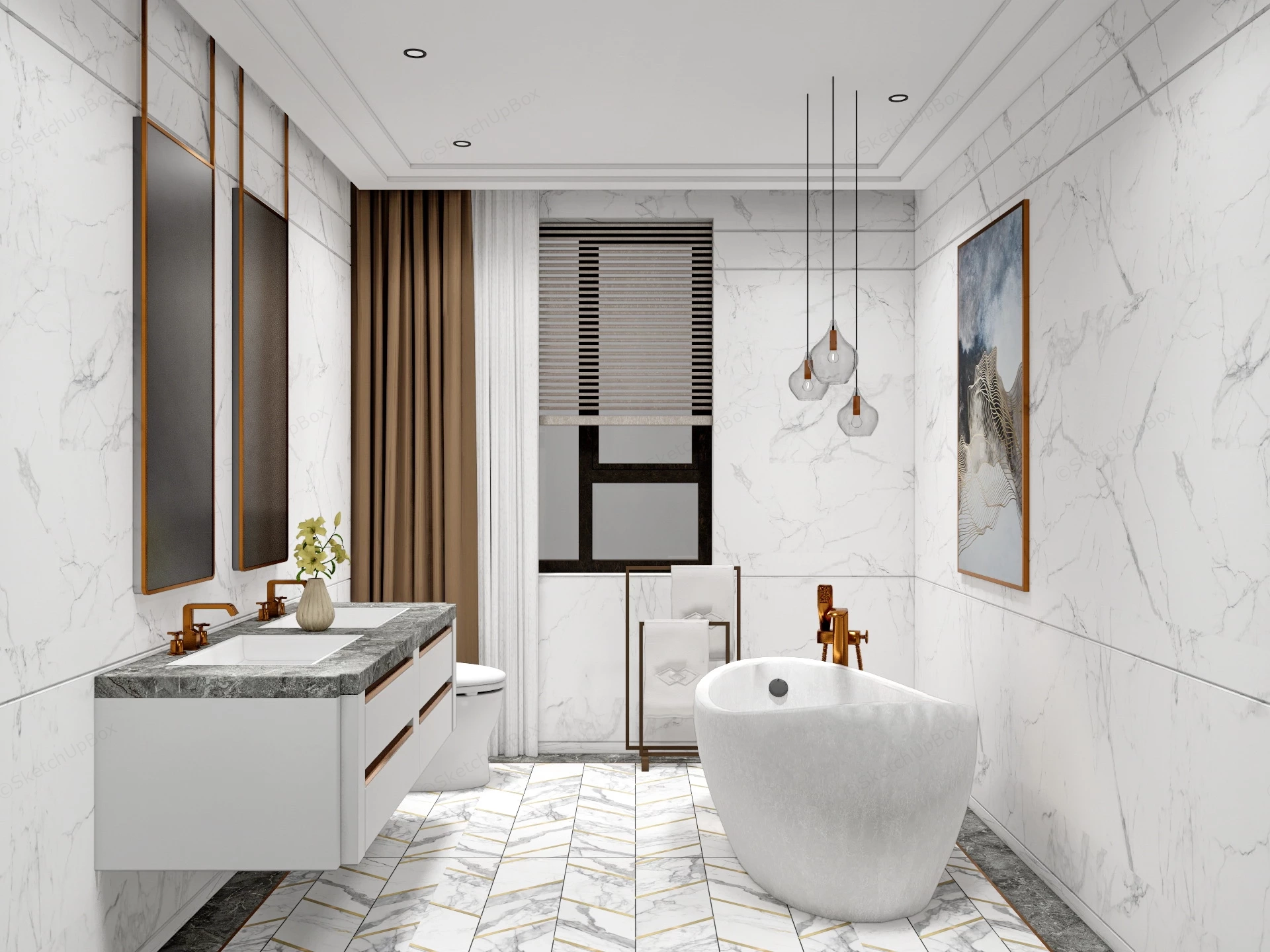 White Bathroom With Tub sketchup model preview - SketchupBox