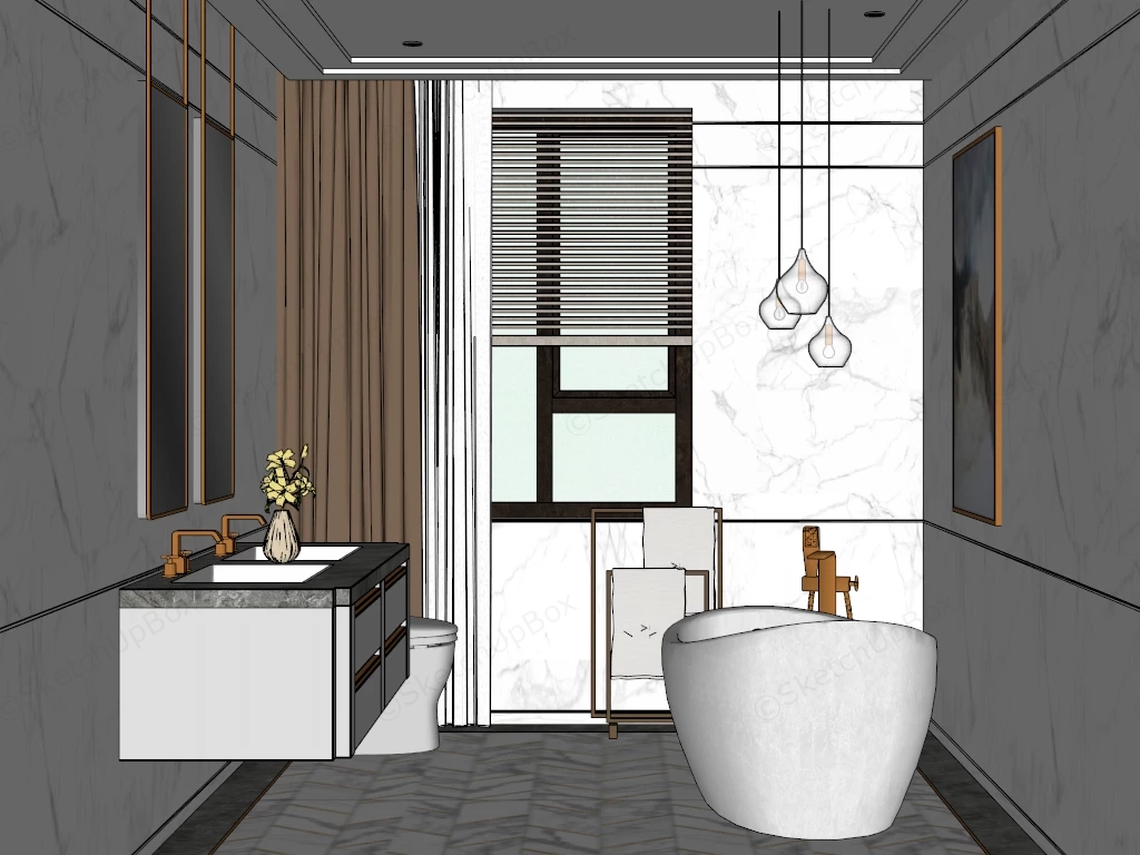 White Bathroom With Tub sketchup model preview - SketchupBox