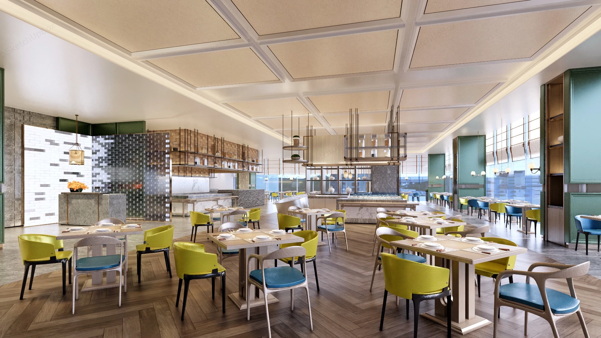 Modern Restaurant Interior Design sketchup model preview - SketchupBox