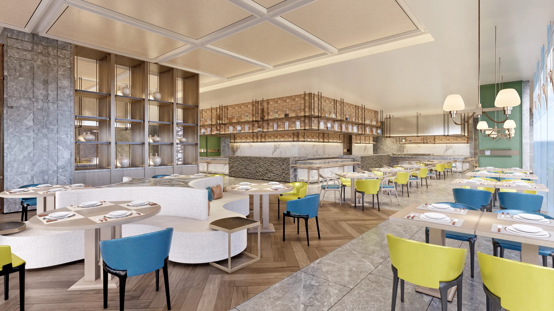 Modern Restaurant Interior Design sketchup model preview - SketchupBox