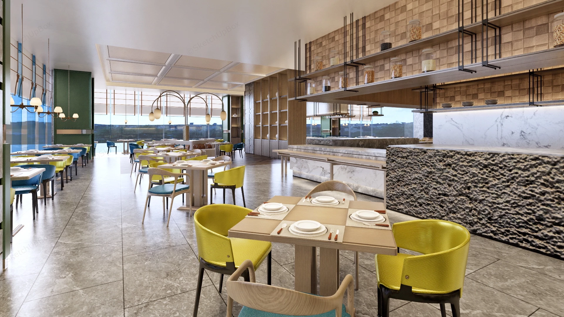 Modern Restaurant Interior Design sketchup model preview - SketchupBox