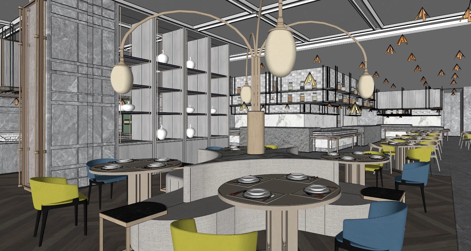 Modern Restaurant Interior Design sketchup model preview - SketchupBox