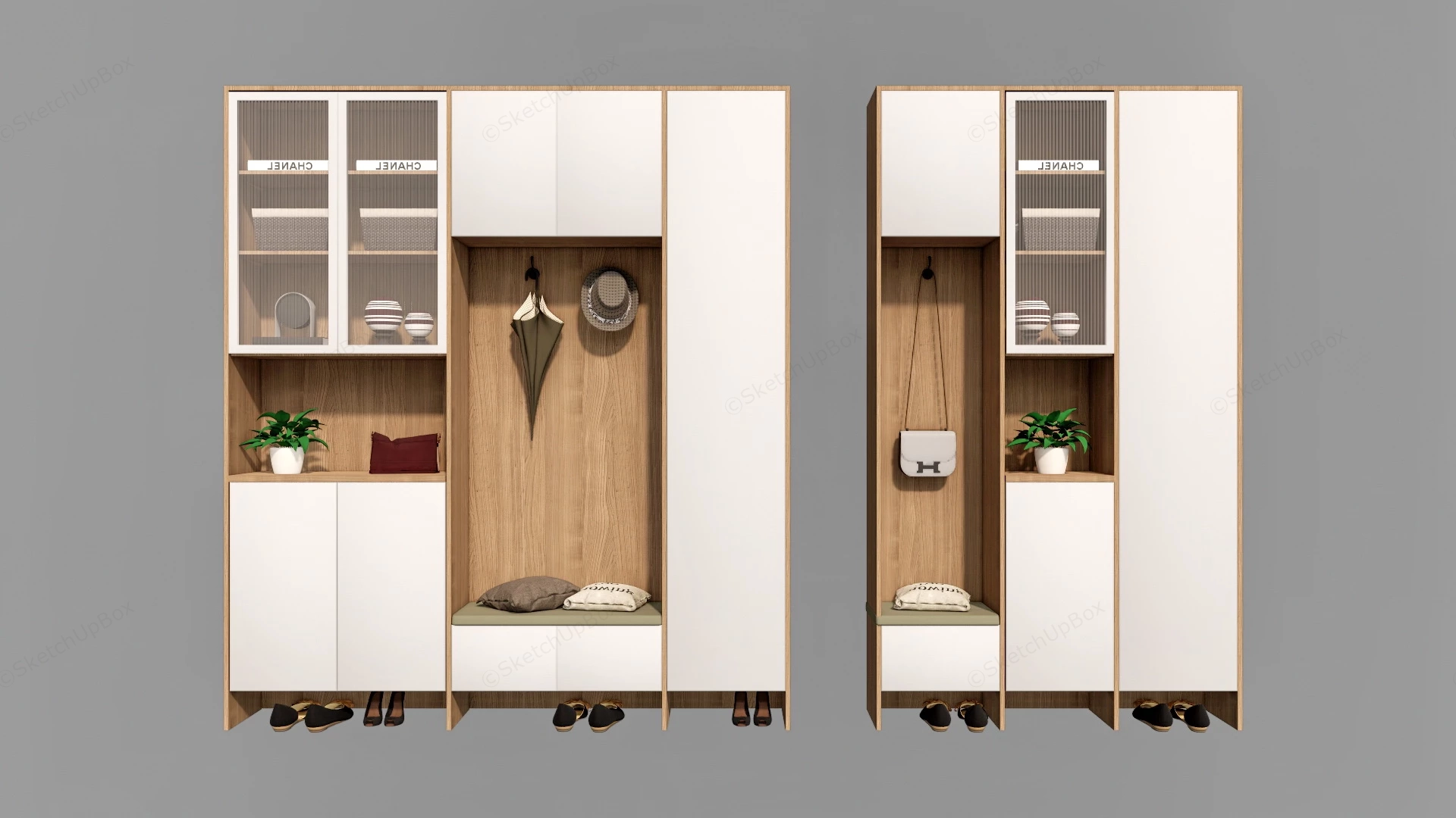 Multi Functional Hall Tree Cabient sketchup model preview - SketchupBox