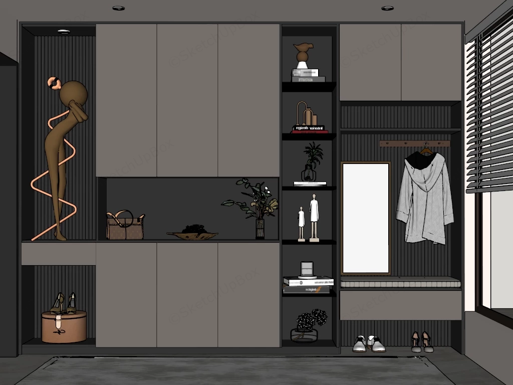 Entryway Storage  & Hall Tree Design sketchup model preview - SketchupBox