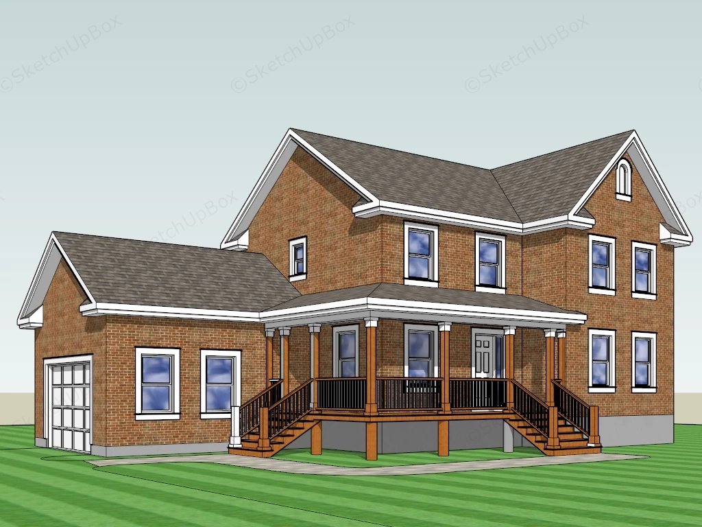 Red Brick Country House sketchup model preview - SketchupBox