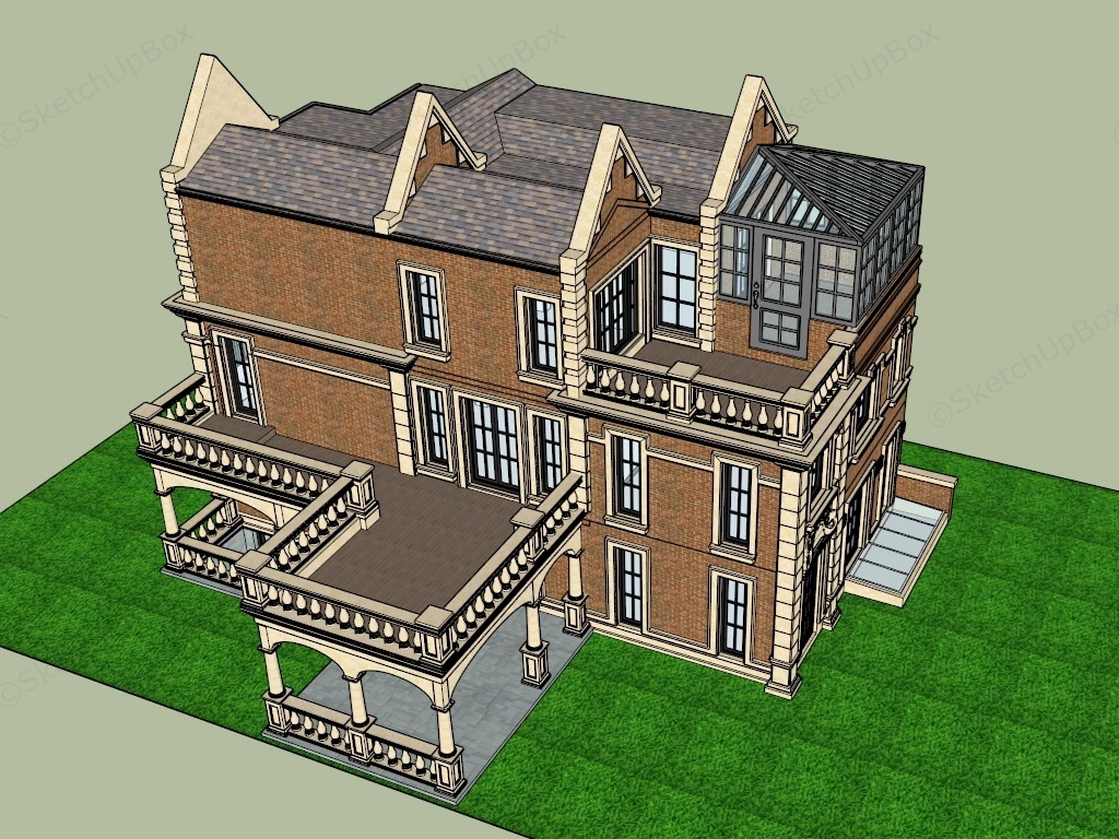 3 Storey Brick House sketchup model preview - SketchupBox