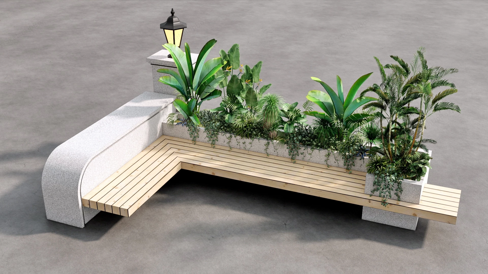 Raised Garden Bed With Bench sketchup model preview - SketchupBox