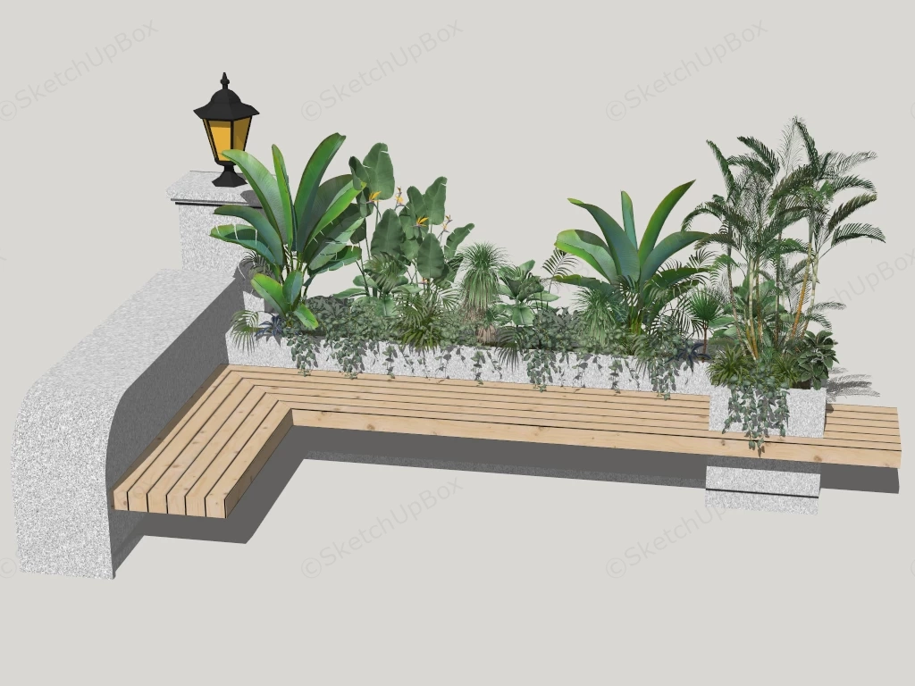 Raised Garden Bed With Bench sketchup model preview - SketchupBox