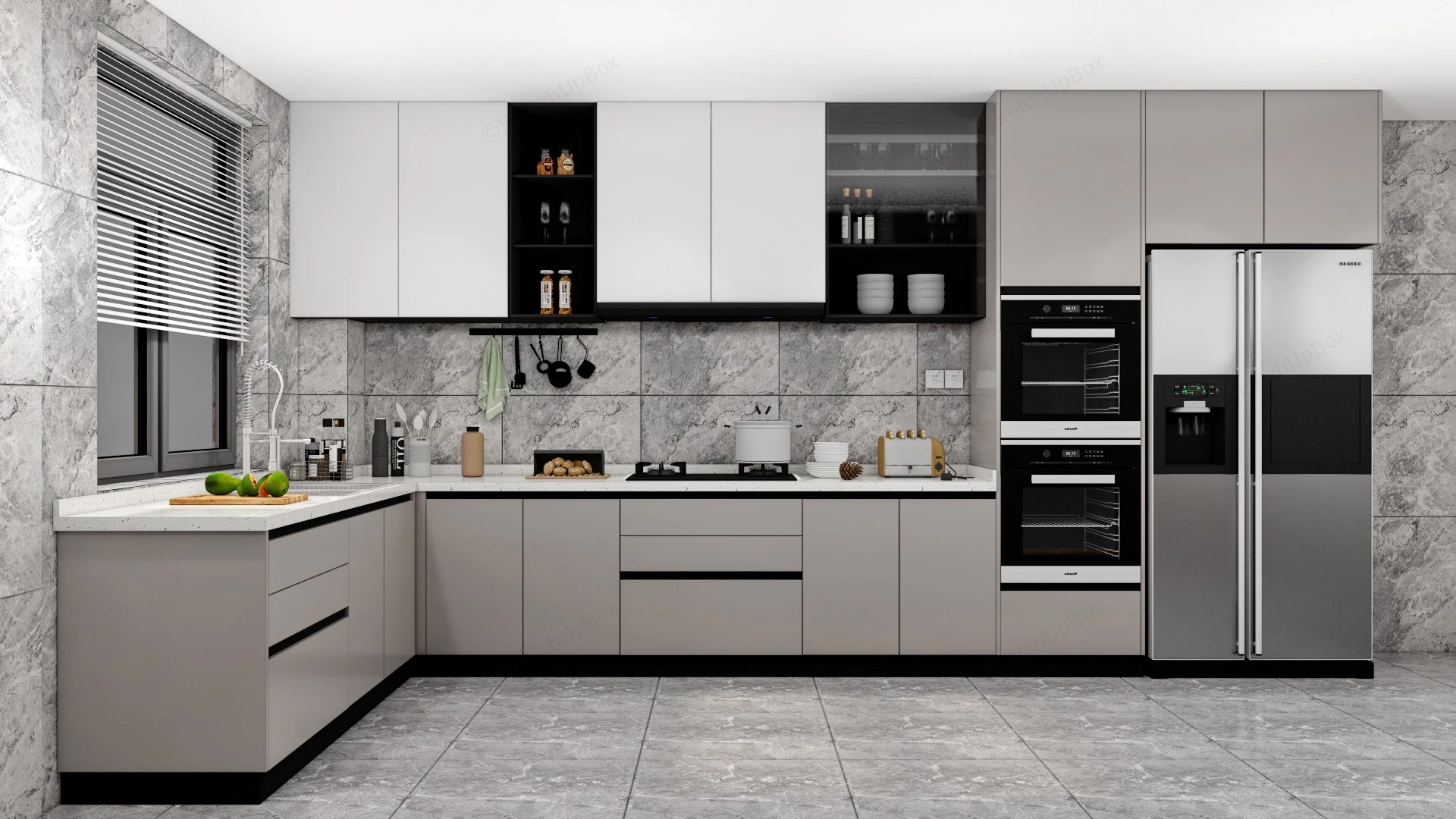 Lovely L Shaped Kitchen Design sketchup model preview - SketchupBox