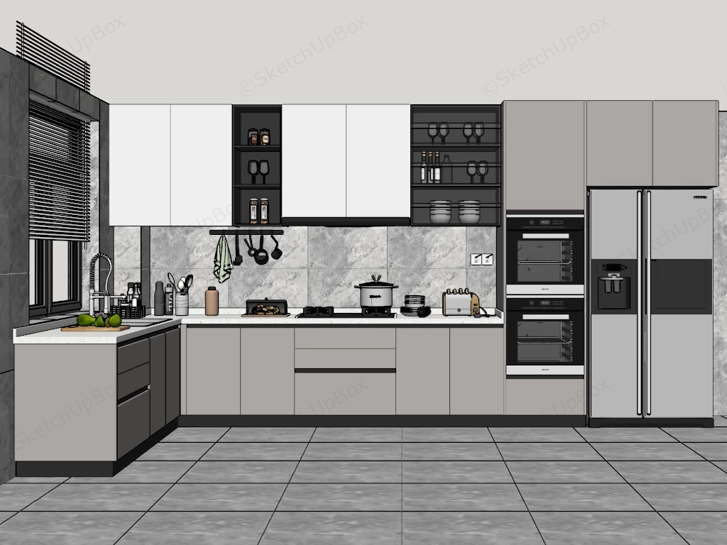 Lovely L Shaped Kitchen Design sketchup model preview - SketchupBox