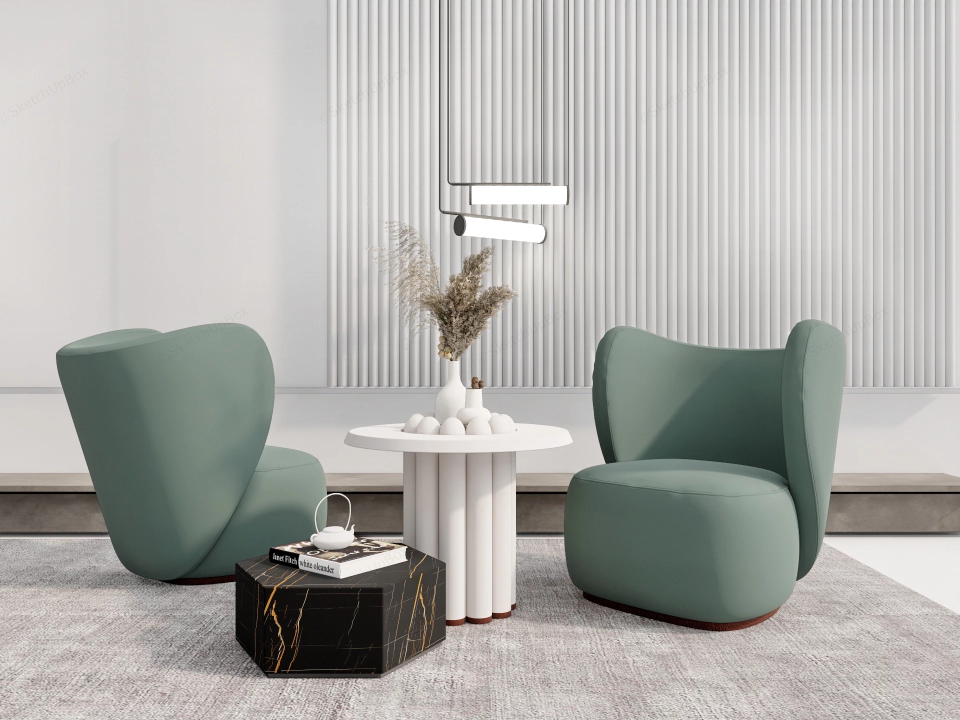 Green Accent Chairs And Table Set sketchup model preview - SketchupBox