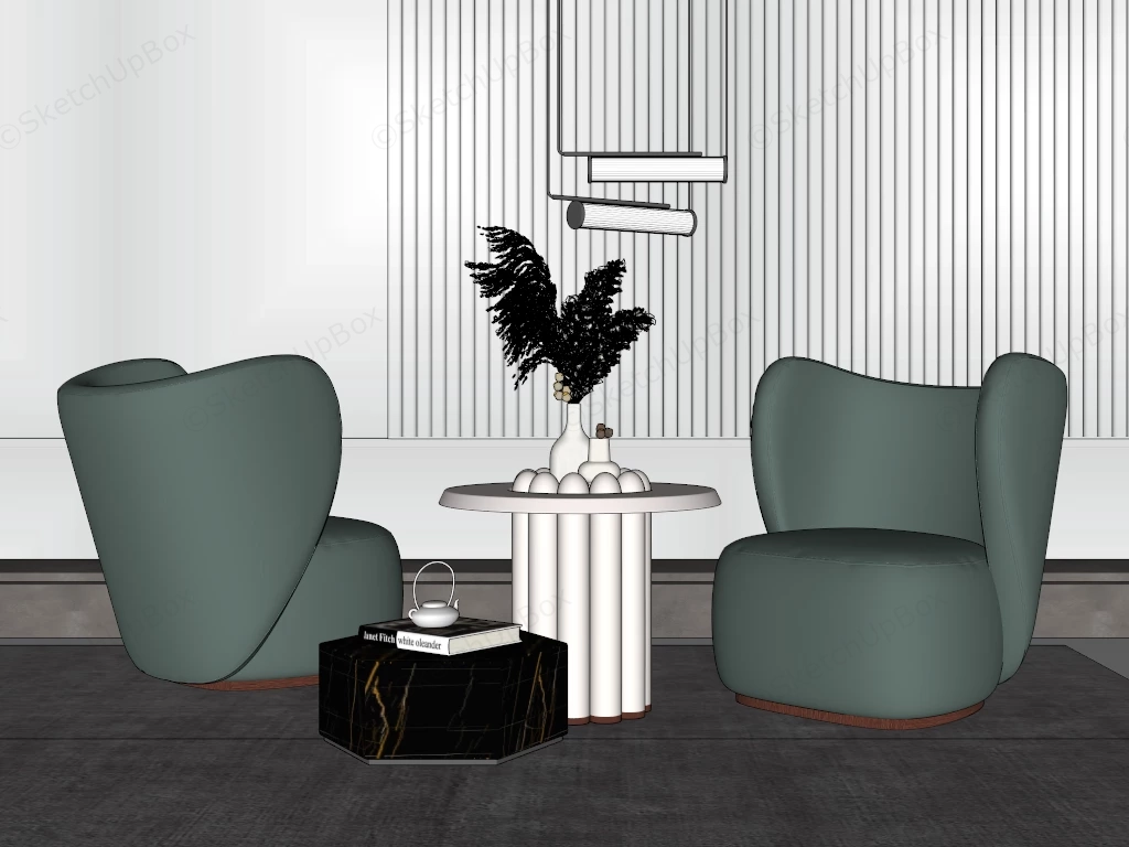 Green Accent Chairs And Table Set sketchup model preview - SketchupBox