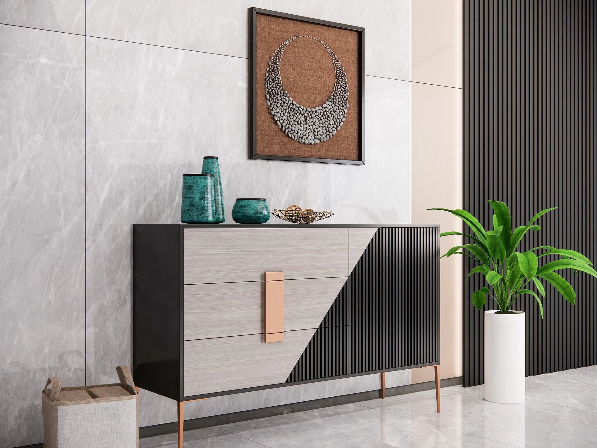 Modern Living Room Accent Cabinet sketchup model preview - SketchupBox