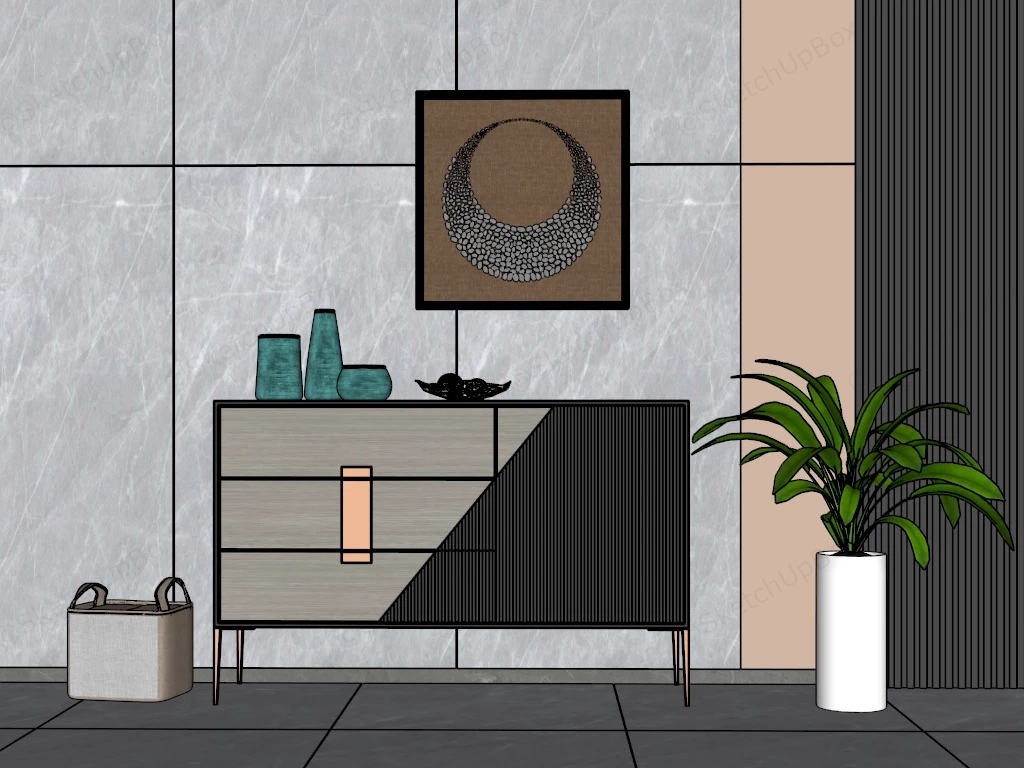 Modern Living Room Accent Cabinet sketchup model preview - SketchupBox