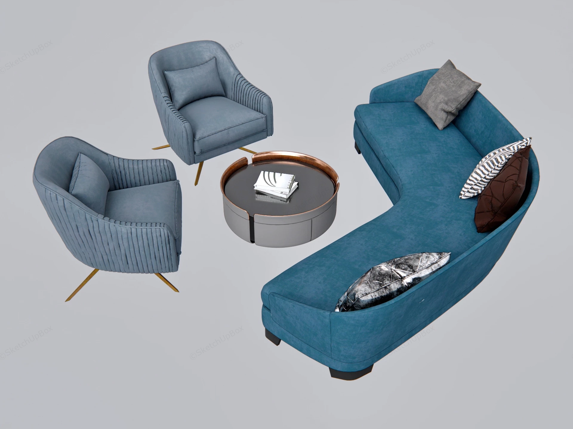 Blue Sofa Set And Coffee Table sketchup model preview - SketchupBox