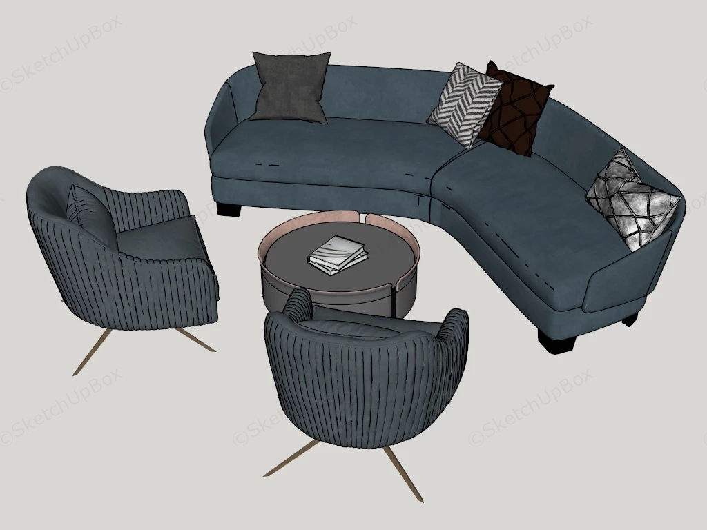 Blue Sofa Set And Coffee Table sketchup model preview - SketchupBox
