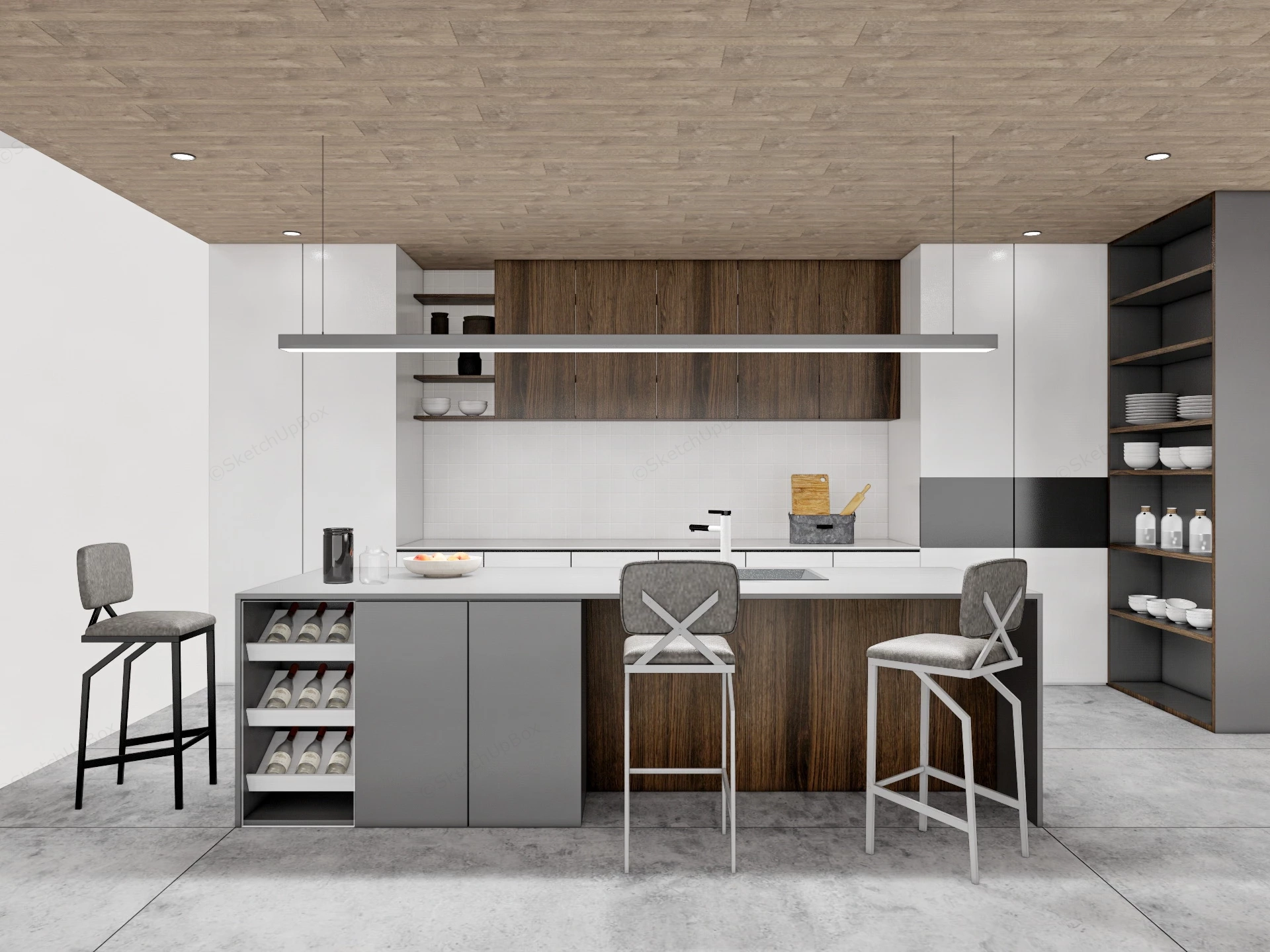 White And Grey Kitchen With Island sketchup model preview - SketchupBox