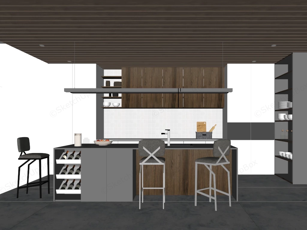 White And Grey Kitchen With Island sketchup model preview - SketchupBox